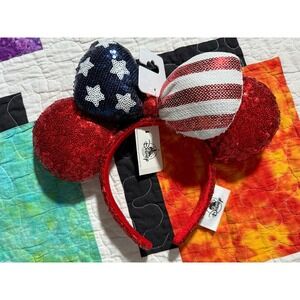 Disney 4th of July Americana USA Flag Red White Blue Minnie Mouse Ears Headband